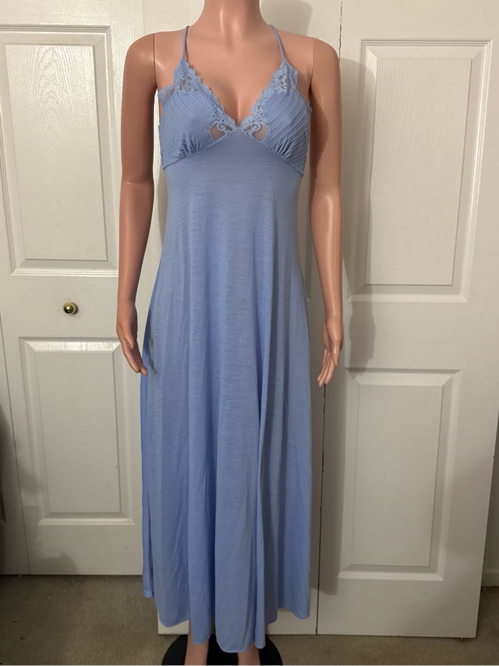 Vintage 80s Lily of France Blue Maxi Nightgown Dress Small
